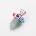 Six Pyramid Column Green Aventurine Gemstone Pendant 10SP0172 with Seven Chakra stones on Silver Alloy for women jewelry